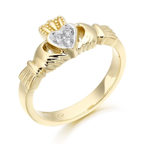 9K Gold CZ Claddagh Ring-CL16