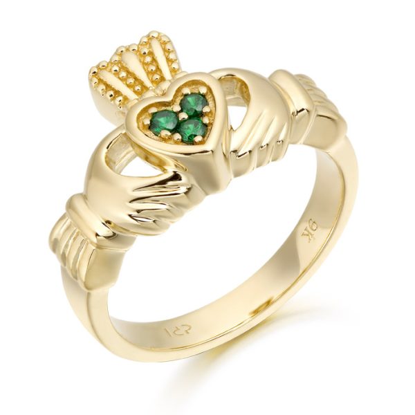 9K Gold CZ Claddagh Ring-CL15G