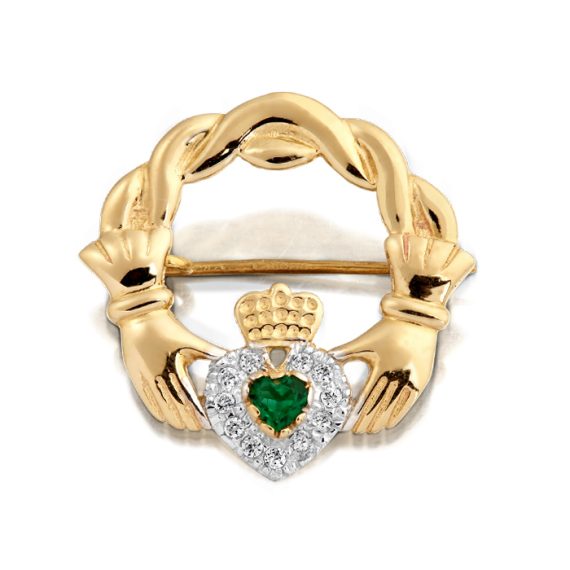 9ct Gold Claddagh Brooch-BR1CZ