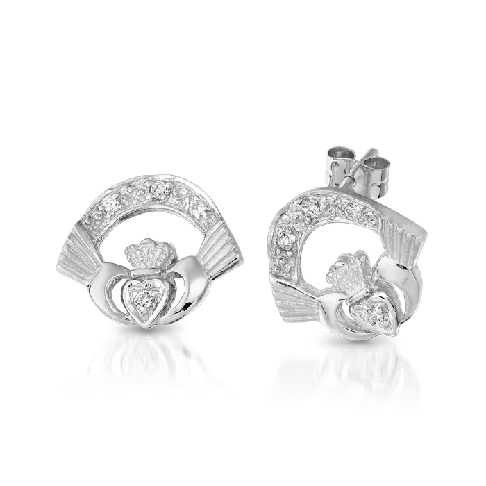 9ct Gold Claddagh Earrings-CLEWCZ