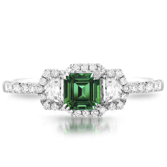 Diamond and Emerald Engagement Ring-DPL607WE