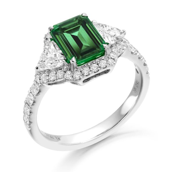 Diamond and Emerald Engagement Ring-DPL608WE