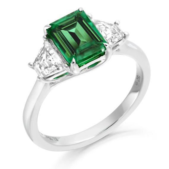 Diamond and Emerald Engagement Ring-DPL609WE