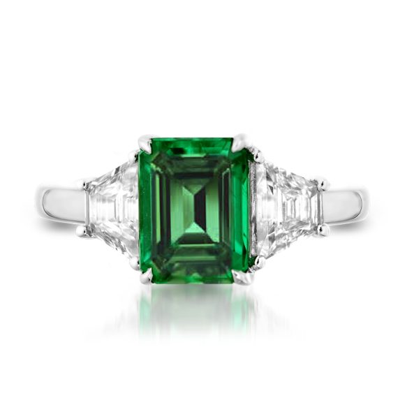 Diamond and Emerald Engagement Ring-DPL609WE
