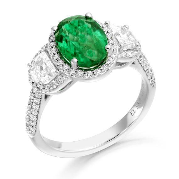 Diamond and Emerald Engagement Ring-DPL606WE