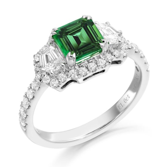 Diamond and Emerald Engagement Ring-DPL607WE