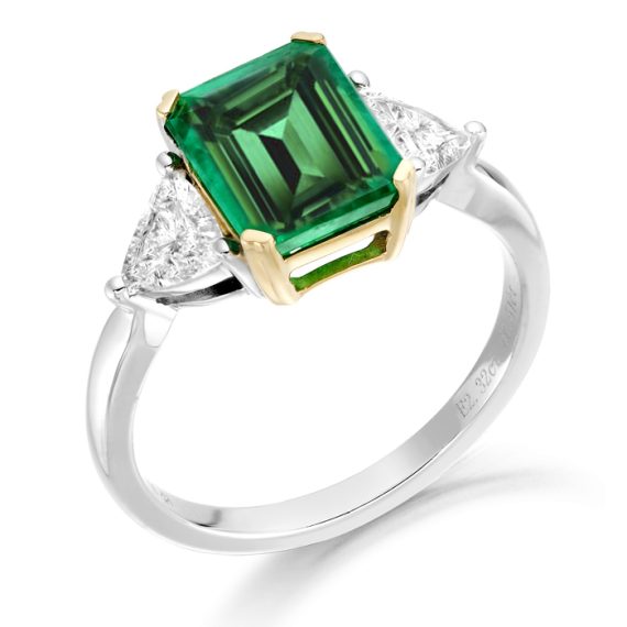 Diamond and Emerald Engagement Ring-DPL559WE