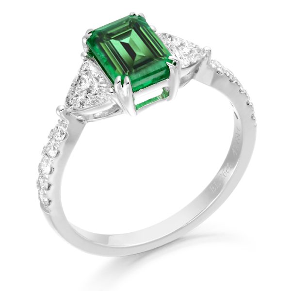 Diamond and Emerald Engagement Ring-DPL579WE