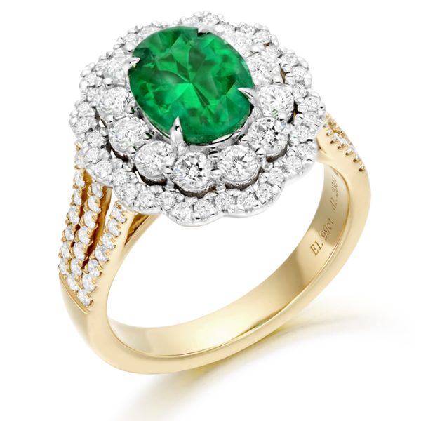 Emerald and Diamond Engagement Ring-DPL602E