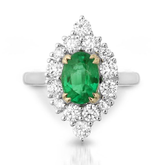 Diamond and Emerald Engagement Ring-DPL605WE