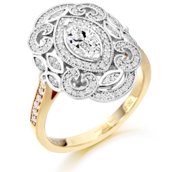 18ct Gold Vintage Style Diamond Engagement Ring-DPL612