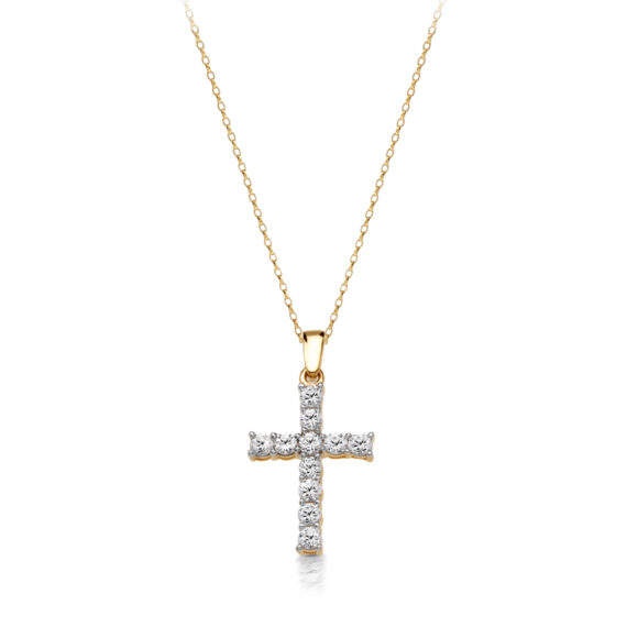 9ct Gold CZ Cross Pendant-C116
