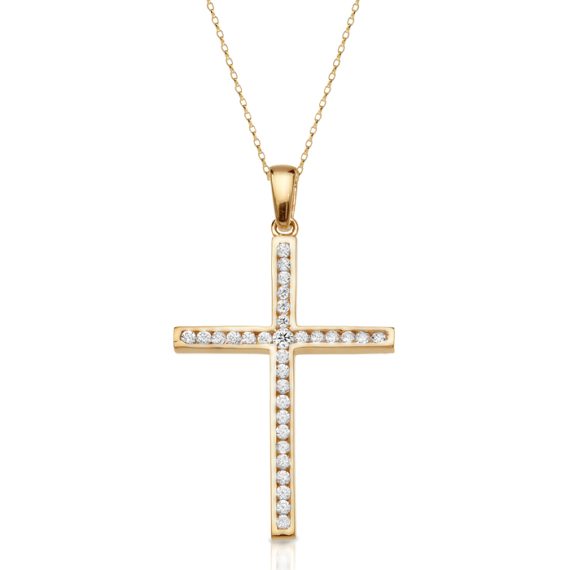 9ct Gold CZ Cross Pendant-C118