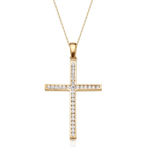 9ct Gold CZ Cross Pendant-C118