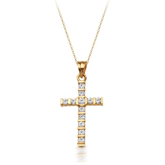 9ct Gold CZ Cross Pendant-C123