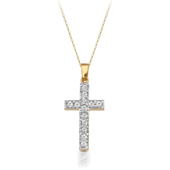 9ct Gold CZ Cross Pendant-C124