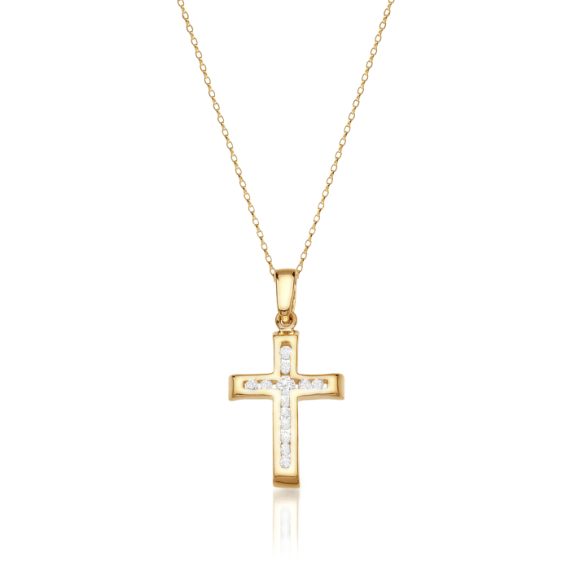 9ct Gold CZ Cross Pendant-C13