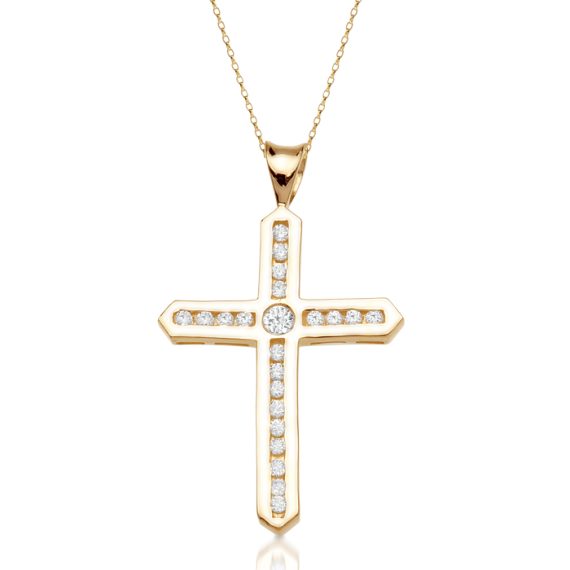 9ct Gold CZ Cross Pendant-C28