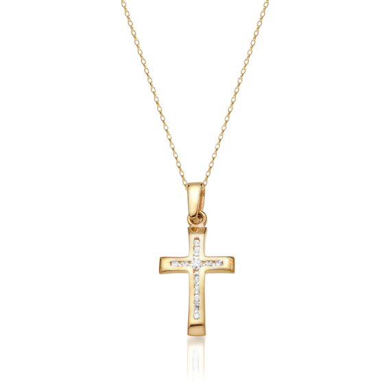 9ct Gold CZ Cross Pendant-C31