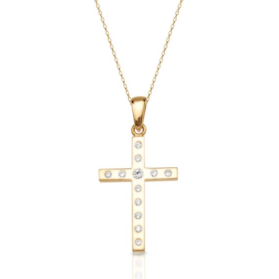 9ct Gold CZ Cross Pendant-C4