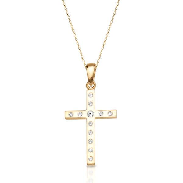 9ct Gold CZ Cross Pendant-C4