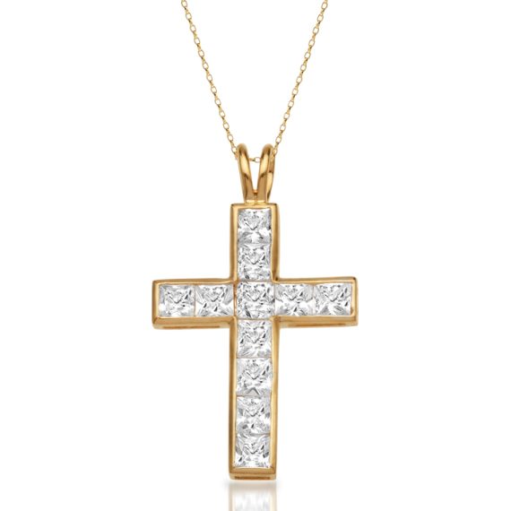 9ct Gold CZ Cross Pendant-C47