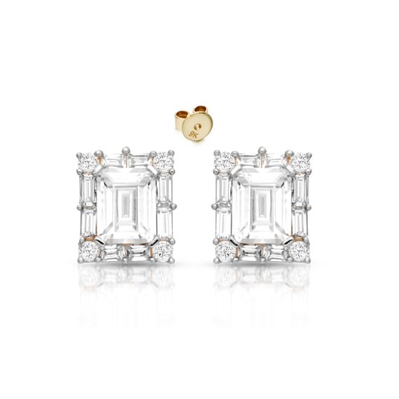 9ct Gold Emerald Cut CZ Stud Earrings-E276