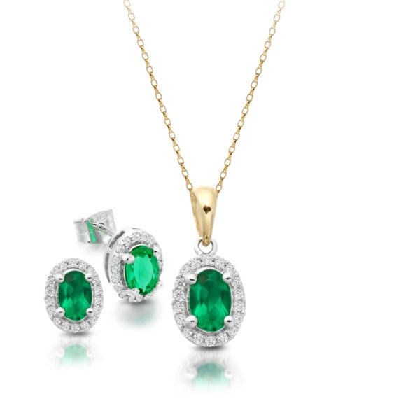 9ct Gold CZ Emerald Pendant Set-SET2G