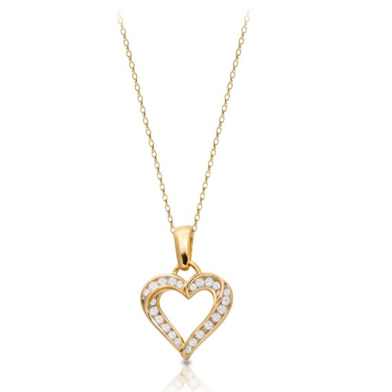 9ct Gold CZ Heart Pendant-P13