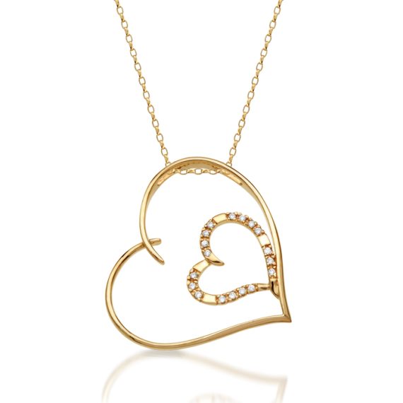 9ct Gold CZ Heart Pendant-P425