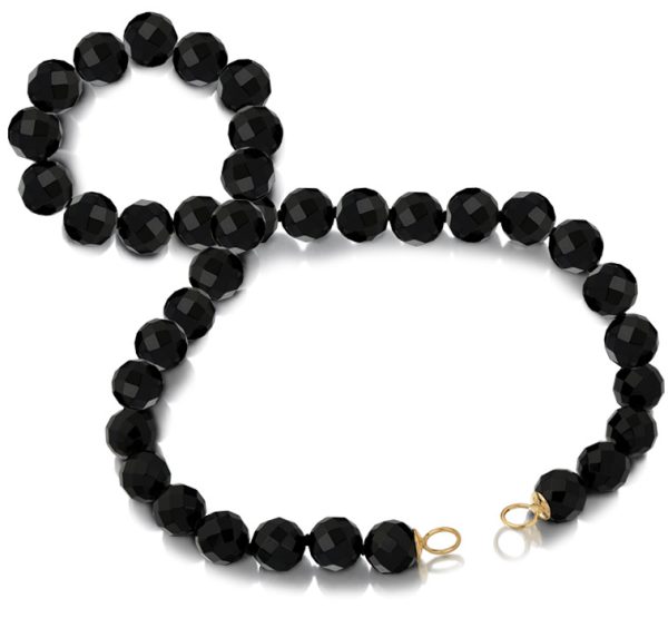 14ct Gold Black Agate Open Link Necklace-PL52N