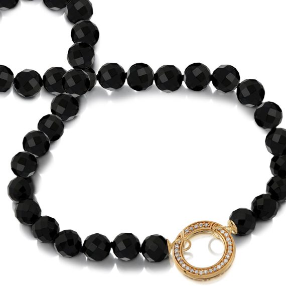 14ct Gold Black Agate Open Link Necklace-PL52N