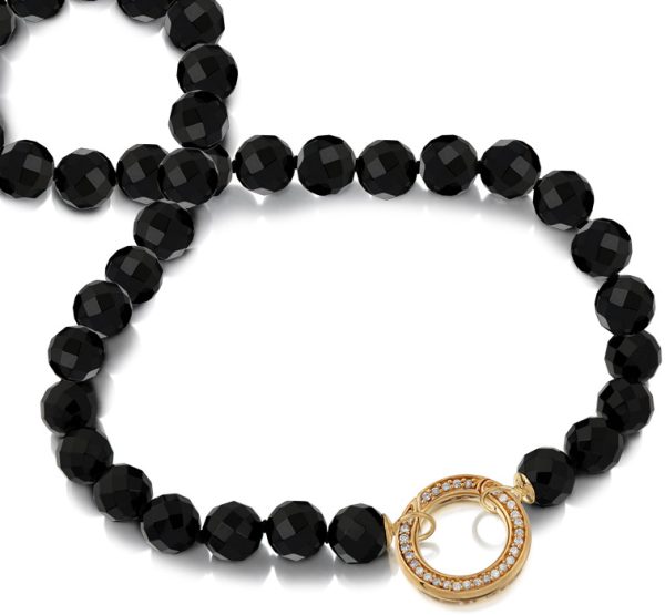 14ct Gold Black Agate Open Link Necklace-PL52N