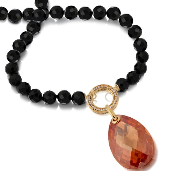 14ct Gold Black Agate Open Link Necklace-PL52N