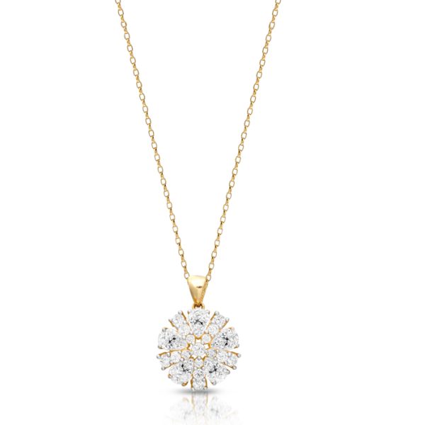 9ct Gold CZ Floral Pendant-P268