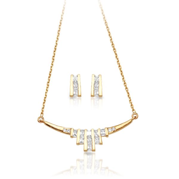 9ct Gold CZ Necklace Set-SET26