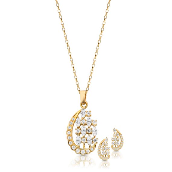 9ct Gold CZ Necklace Set-SET52