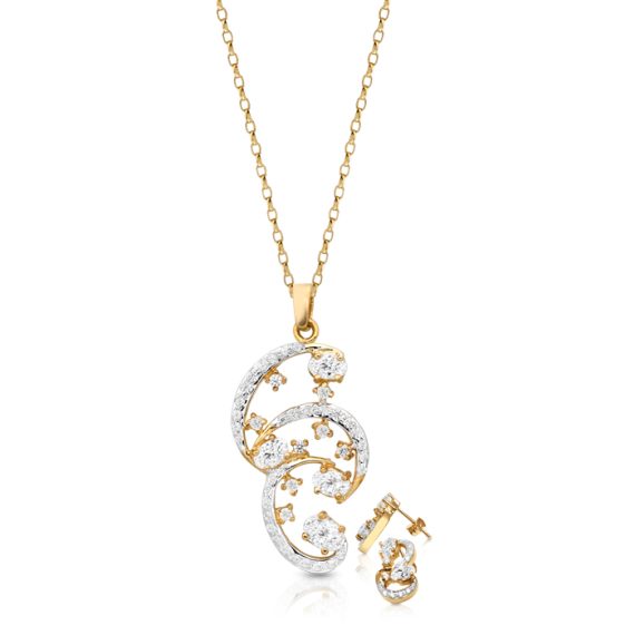 9ct Gold CZ Necklace Set-SET53