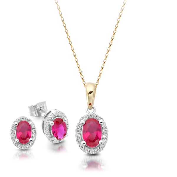 9ct Gold CZ Ruby Pendant Set-SET2R