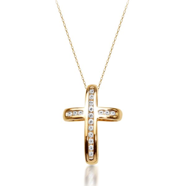 9ct Gold Domed Shape Diamond Cross Pendant - DPL2