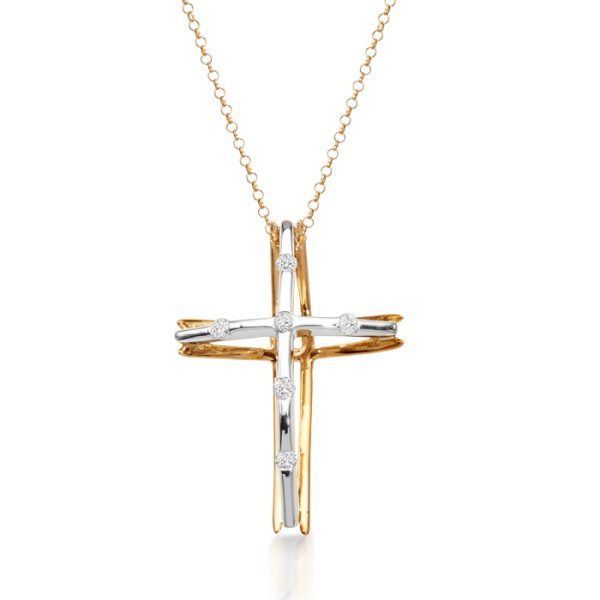 9ct Gold Puffed Shape Diamond Cross Pendant - DPL56