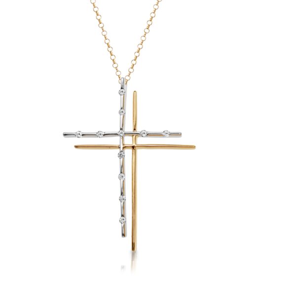 9ct Gold Diamond Cross Pendant - DPL82