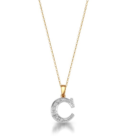 9ct Gold CZ Initial Pendant-Initial1C