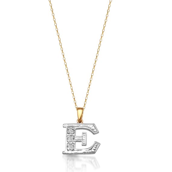 9ct Gold CZ Initial Pendant-Initial1E