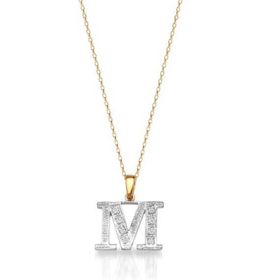 9ct Gold CZ Initial Pendant-Initial1M