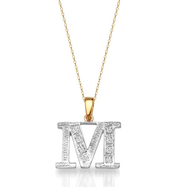 9ct Gold CZ Initial Pendant-Initial2M