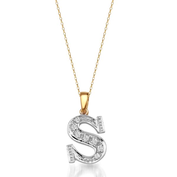 9ct Gold CZ Initial Pendant-Initial2S