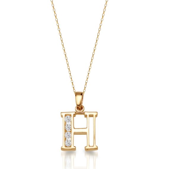 9ct Gold CZ Initial Pendant-Initial3H