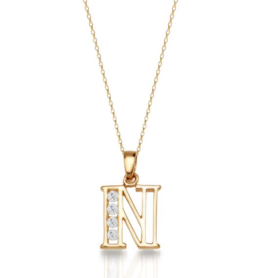 9ct Gold CZ Initial Pendant-Initial3N