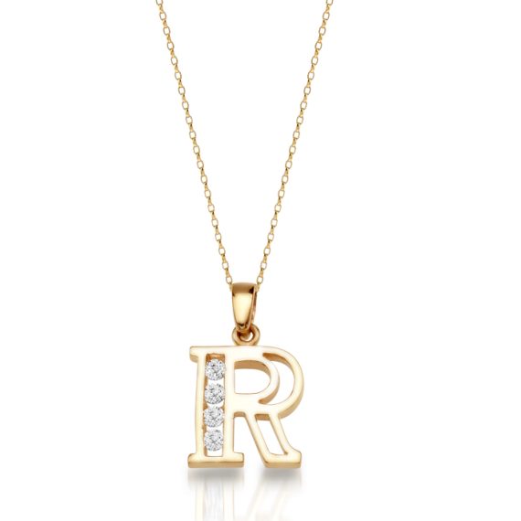 9ct Gold CZ Initial Pendant-Initial3R